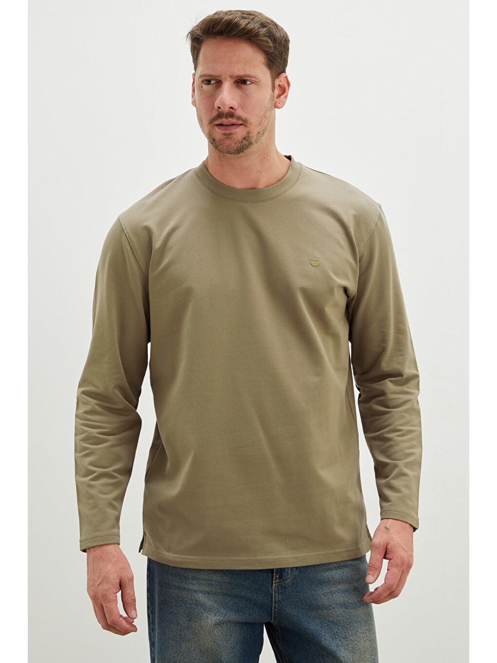 Haki Baskılı Bisiklet Yaka Sweatshirt-2