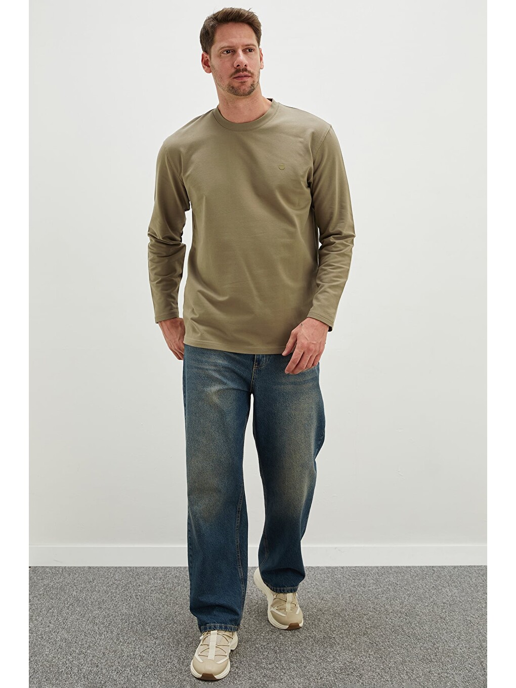 Haki Baskılı Bisiklet Yaka Sweatshirt-3