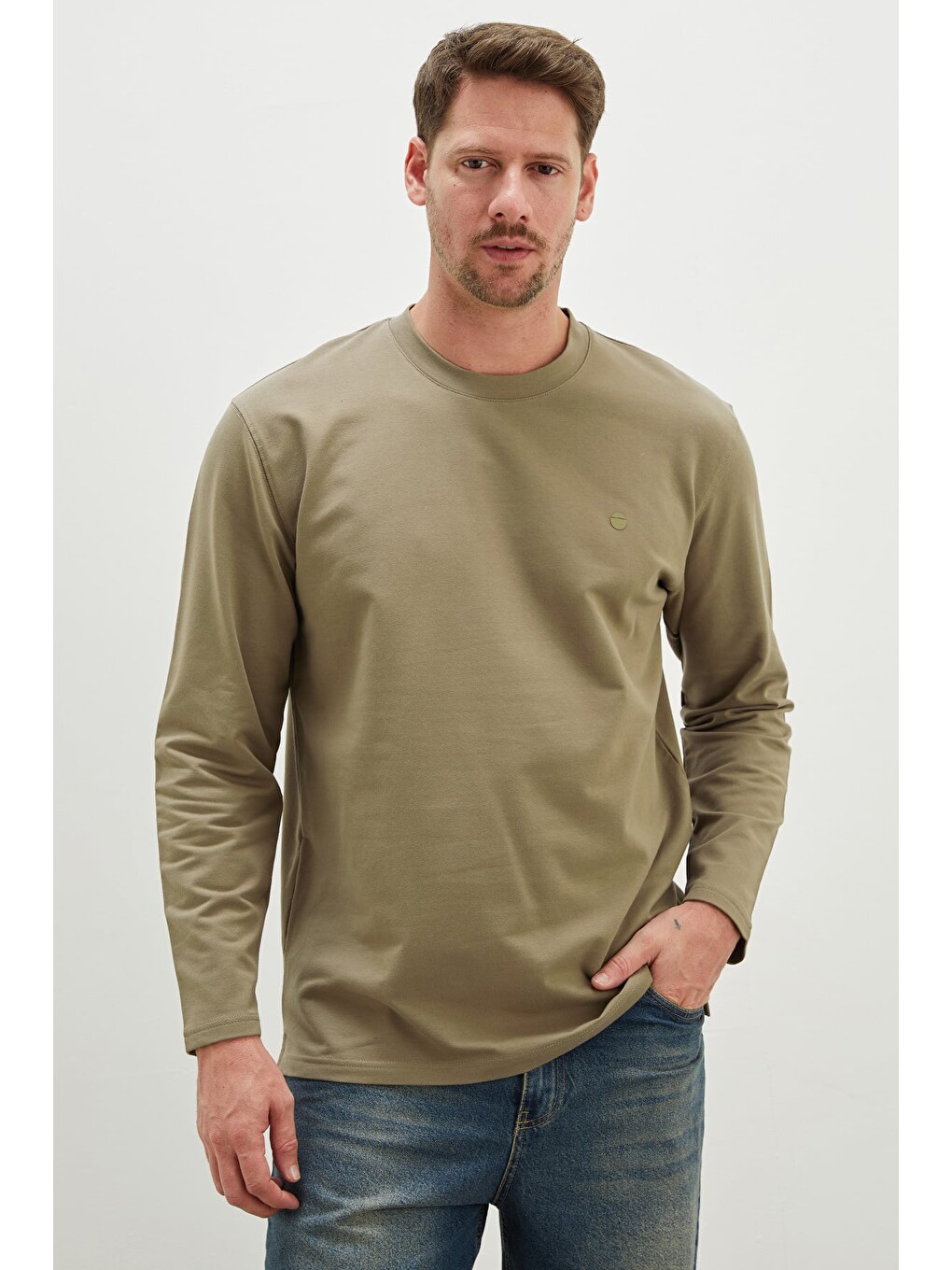 Haki Baskılı Bisiklet Yaka Sweatshirt-4