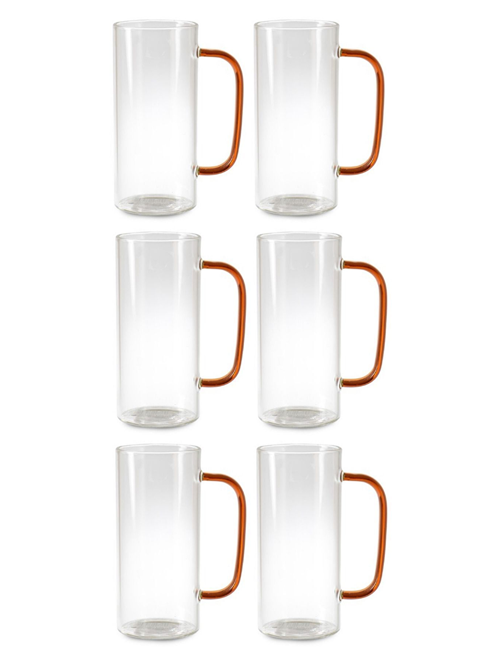 Renksiz Turuncu Renkli Borosilikat Cam Kupa 400 ml 6 Adet