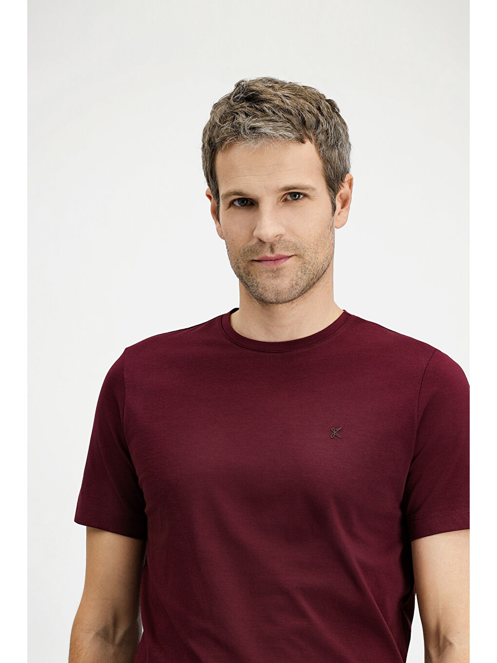 Bordo Bisiklet Yaka Slim Fit Dar Kesim Süprem Pamuklu Tişört