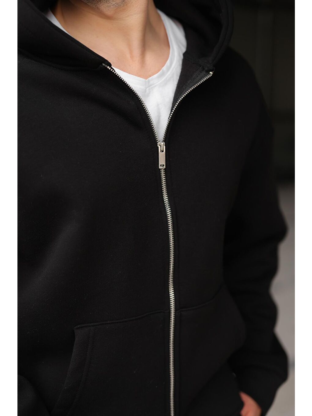 Siyah Çift Fermuarlı Kapüşonlu Eşofman Takımı E7345-4