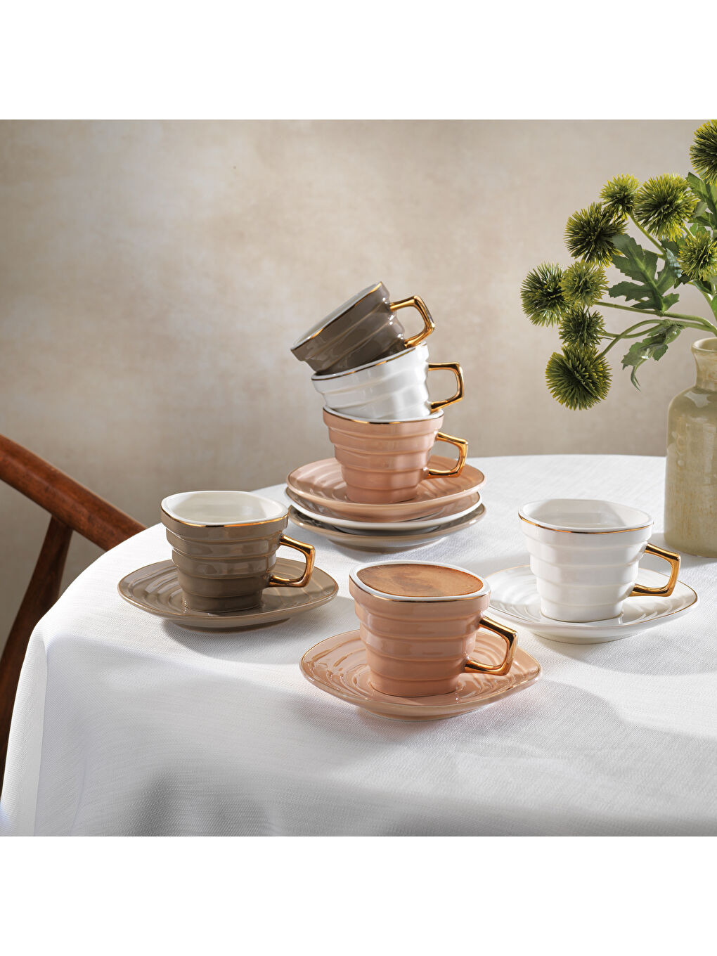 Bej Vogue 6 Kişilik Kahve Fincan Seti-12 Parça-Çok Renkli