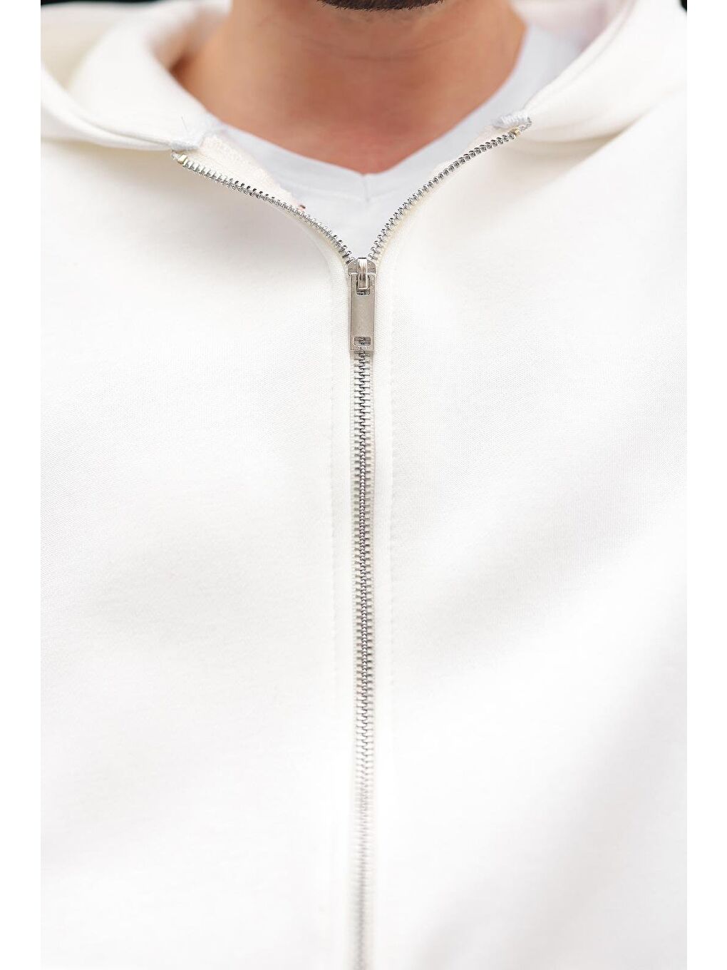 Ekru Çift Fermuarlı Kapüşonlu Eşofman Takımı E7345-2