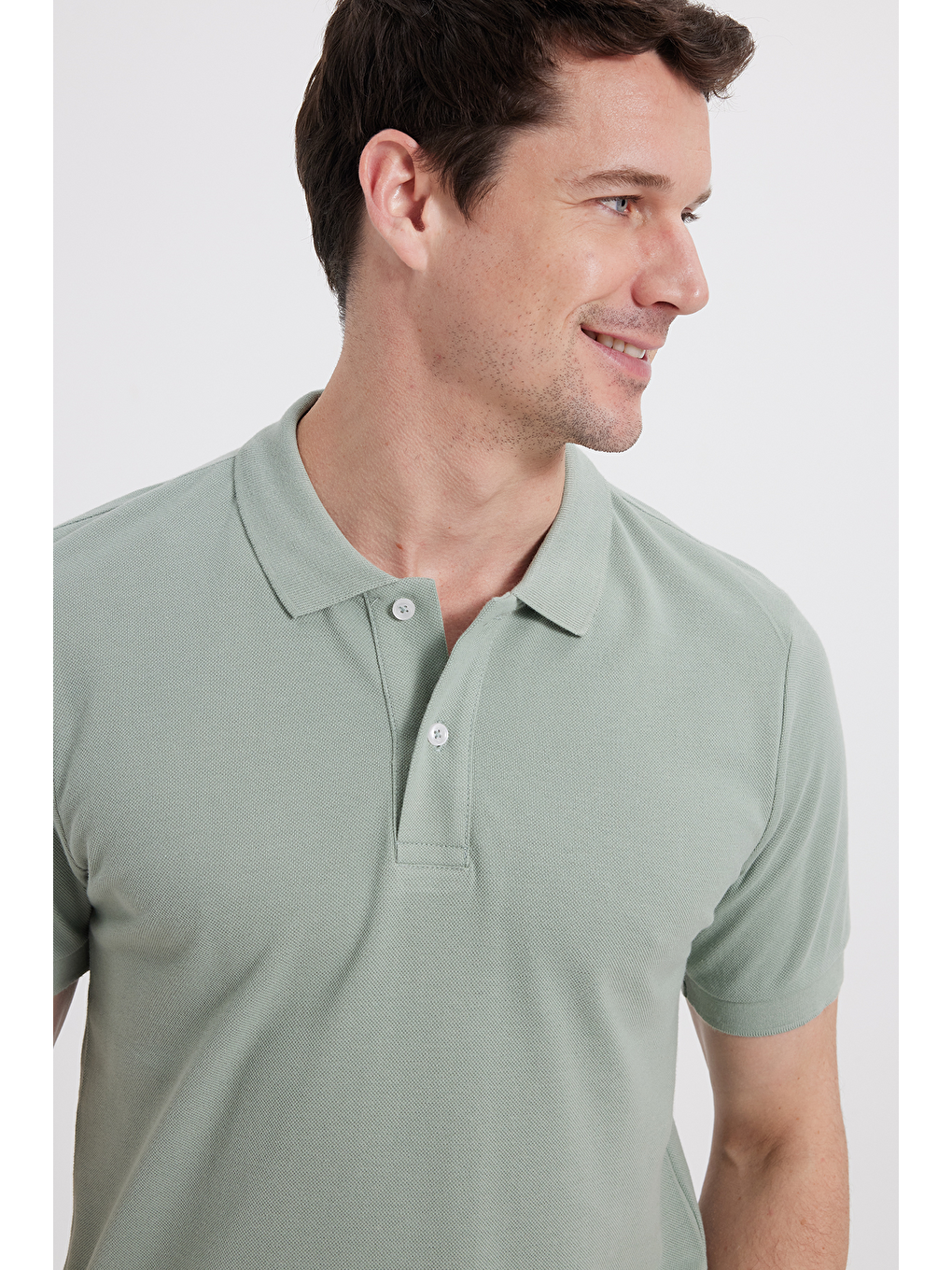 Erkek Slim Fit Dar Kesim %100 Pamuk Kısa Kollu Polo Yaka Yeşil Tişört-2