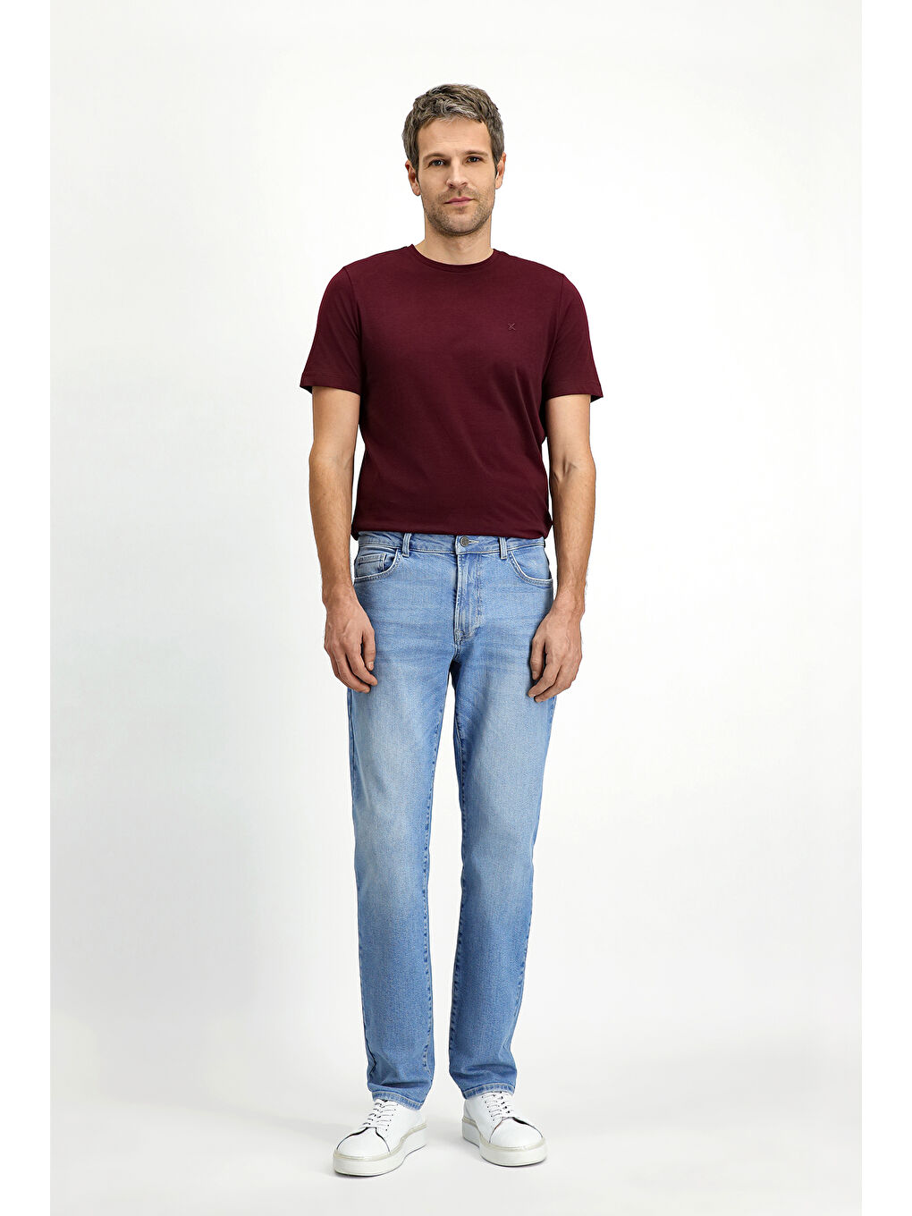 Bordo Bisiklet Yaka Slim Fit Dar Kesim Süprem Pamuklu Tişört-2