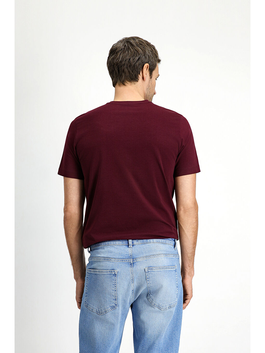 Bordo Bisiklet Yaka Slim Fit Dar Kesim Süprem Pamuklu Tişört-3