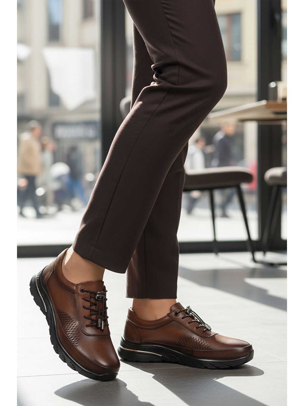 Kahverengi Taba Hakiki Deri Anatomik Kadın Casual Ayakkabı PLV020 Z-2