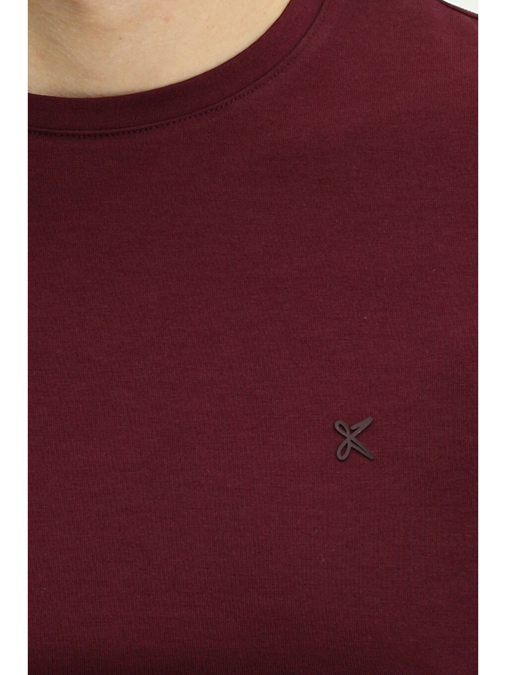 Bordo Bisiklet Yaka Slim Fit Dar Kesim Süprem Pamuklu Tişört-4