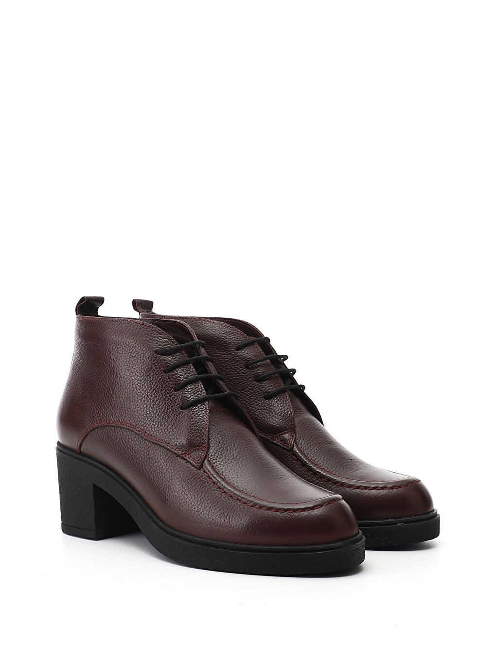 Bordo Kadın KOYU BORDO Fermuarlı Kalın Topuklu Hakiki Deri Bot-1