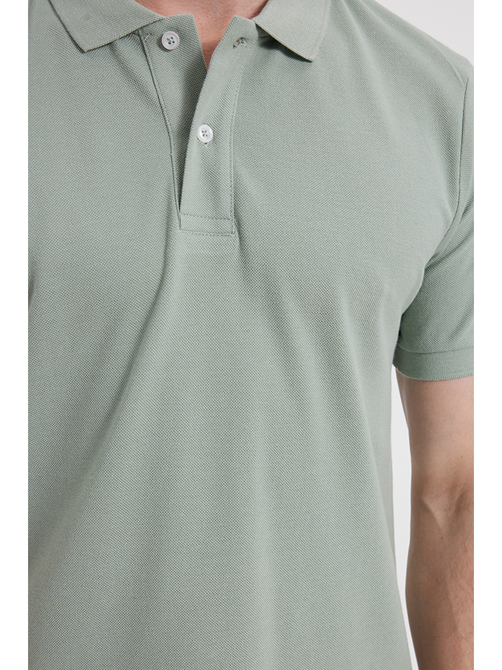 Erkek Slim Fit Dar Kesim %100 Pamuk Kısa Kollu Polo Yaka Yeşil Tişört-4