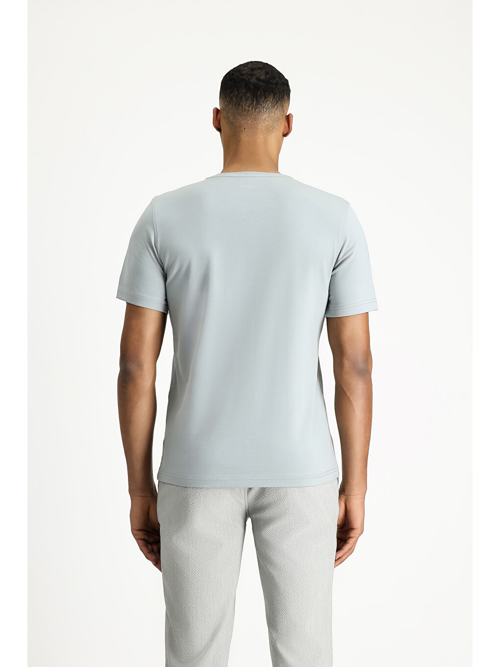 Gri Bisiklet Yaka Slim Fit Dar Kesim Süprem Pamuklu Tişört-4
