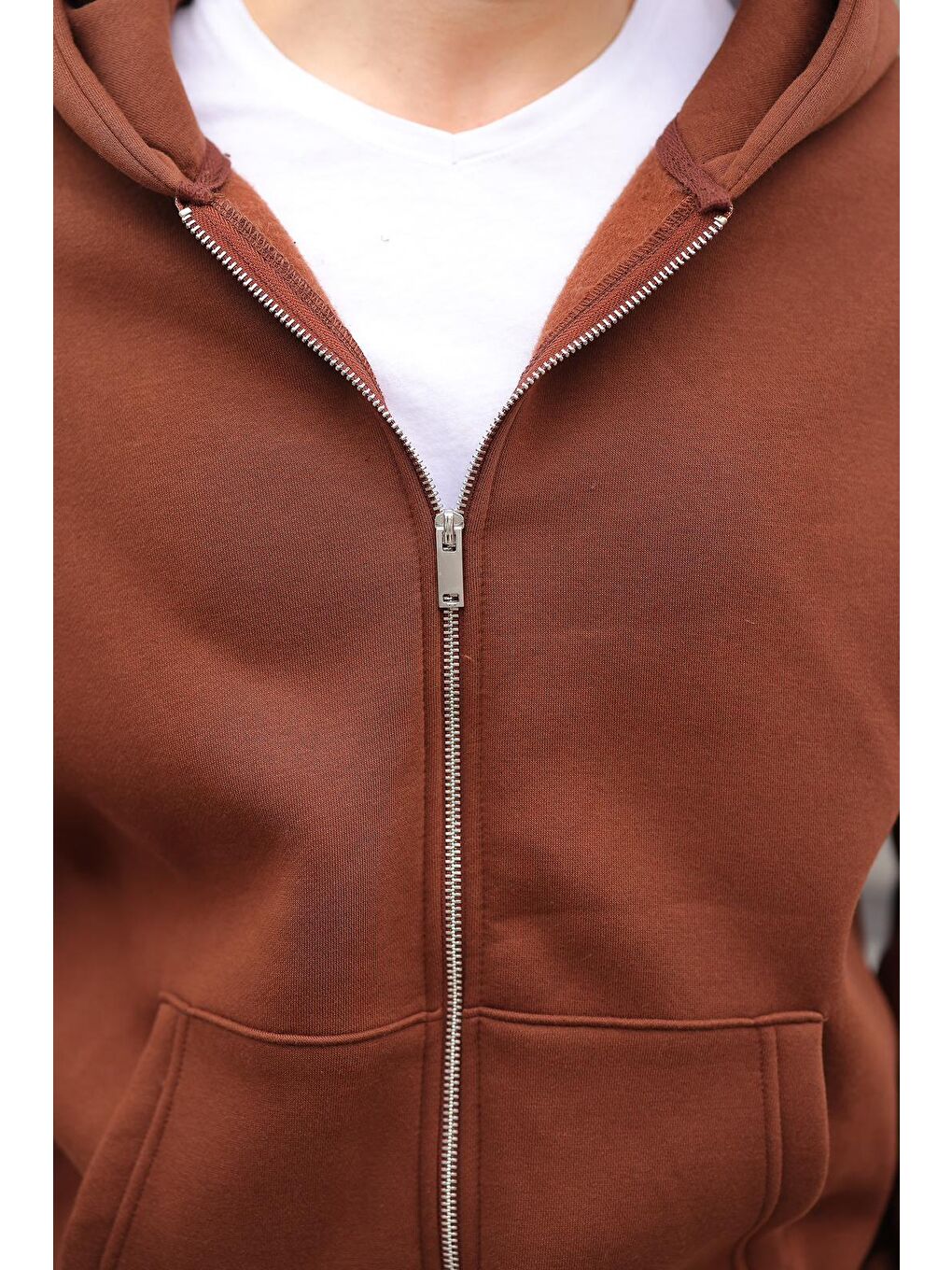 Acı Kahverengi Çift Fermuarlı Kapüşonlu Eşofman Takımı E7345-3