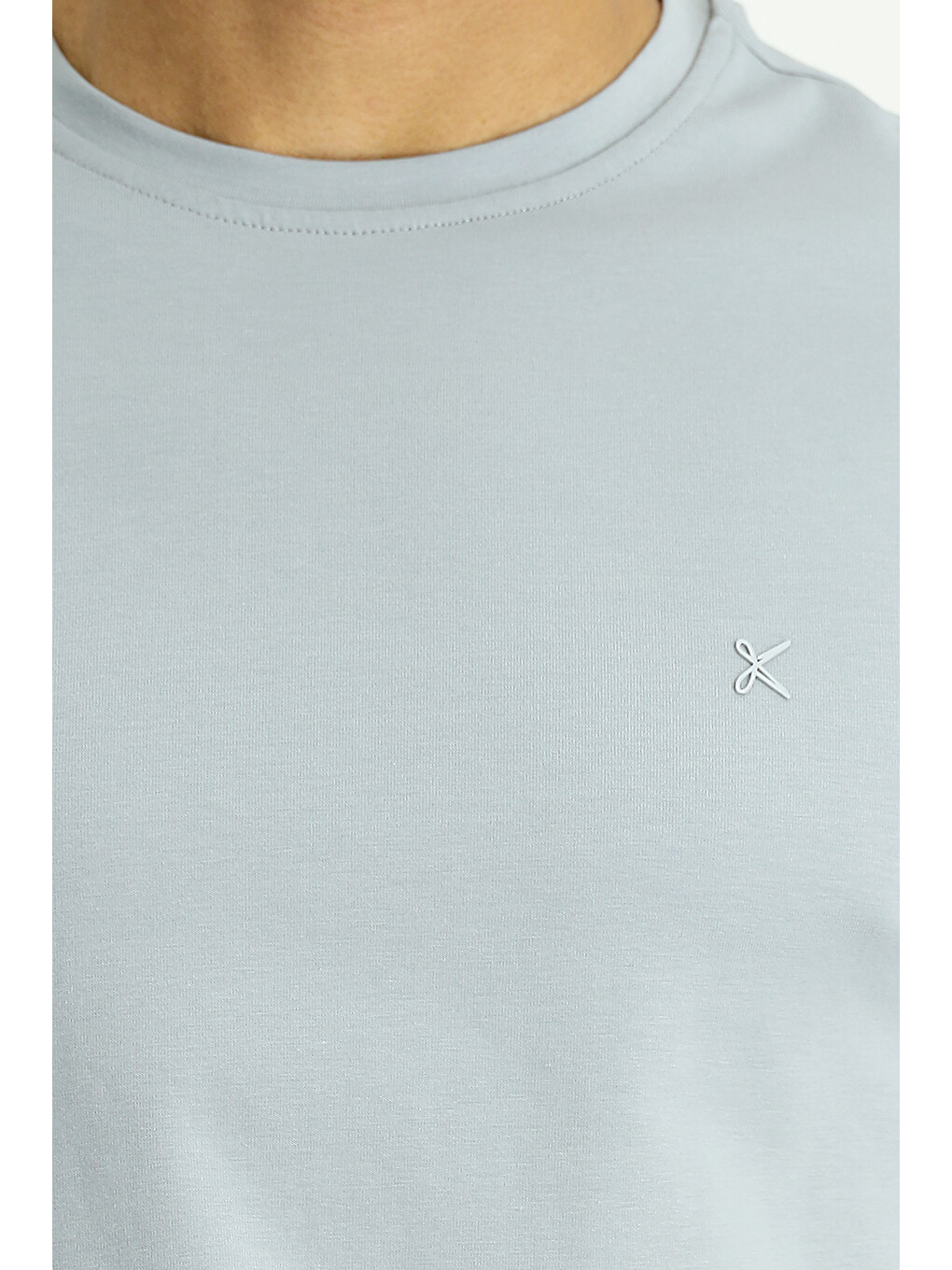 Gri Bisiklet Yaka Slim Fit Dar Kesim Süprem Pamuklu Tişört-5