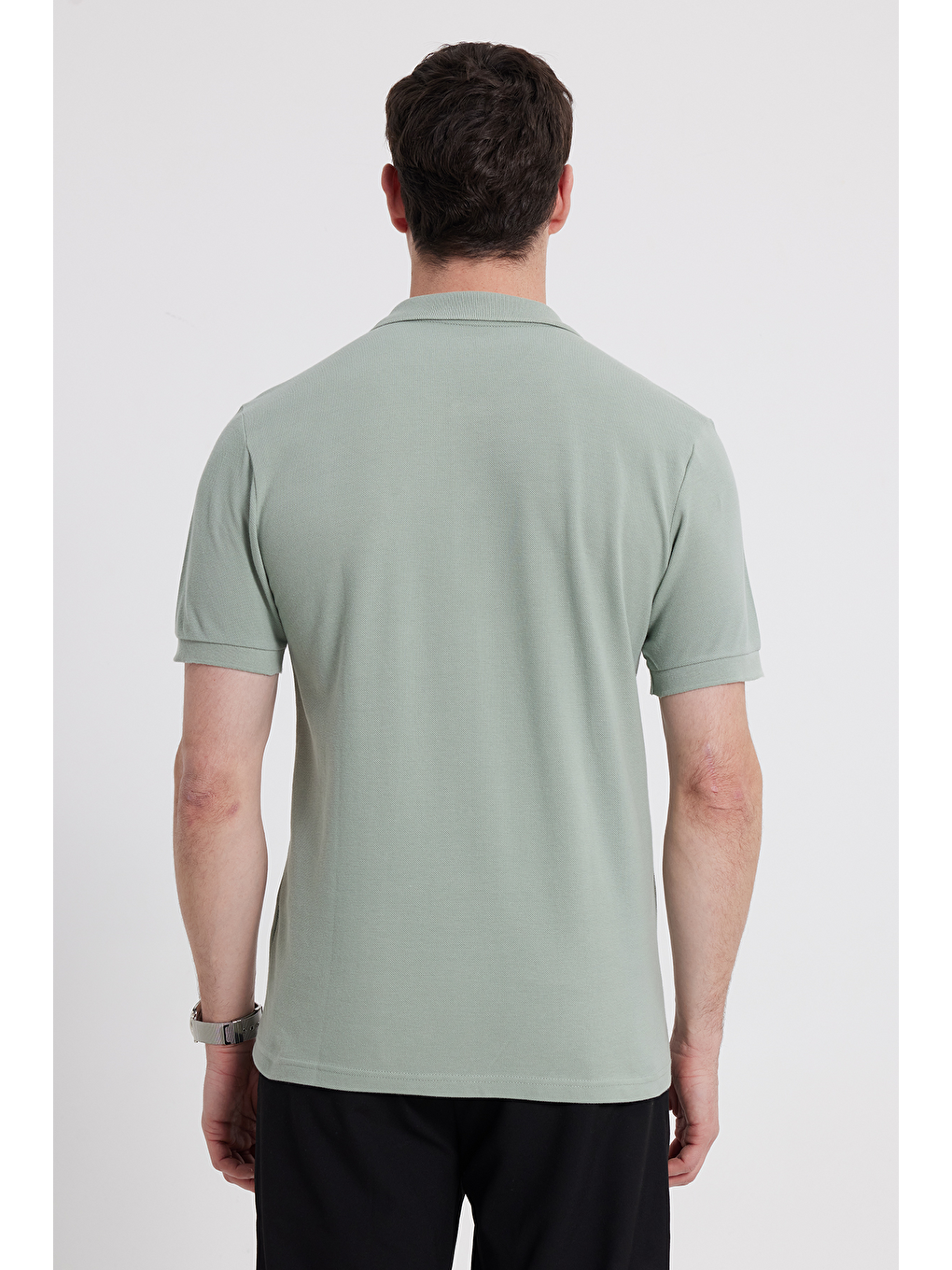 Erkek Slim Fit Dar Kesim %100 Pamuk Kısa Kollu Polo Yaka Yeşil Tişört-5