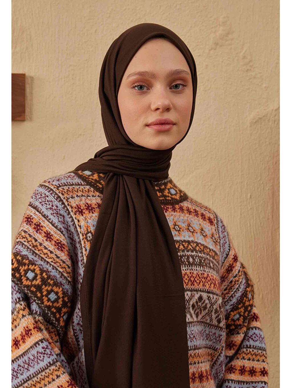 Kahverengi Penye Şal Koyu Kahve-2
