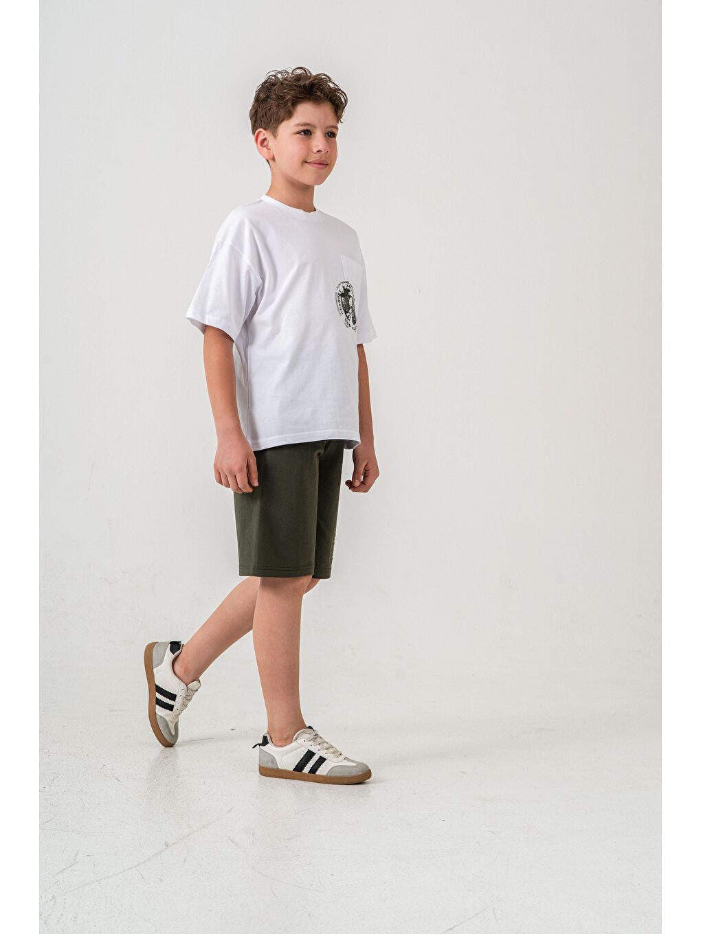 Haki Ust Cepli Ust Cep Baskılı Arka Baskılı Erkek Çocuk Şort - Tişört Takımı-3