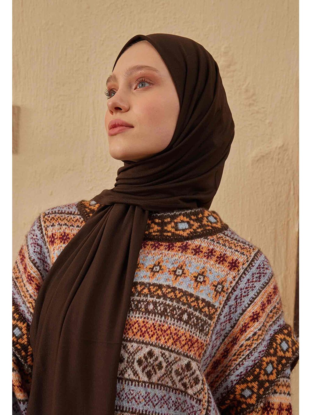 Kahverengi Penye Şal Koyu Kahve-3