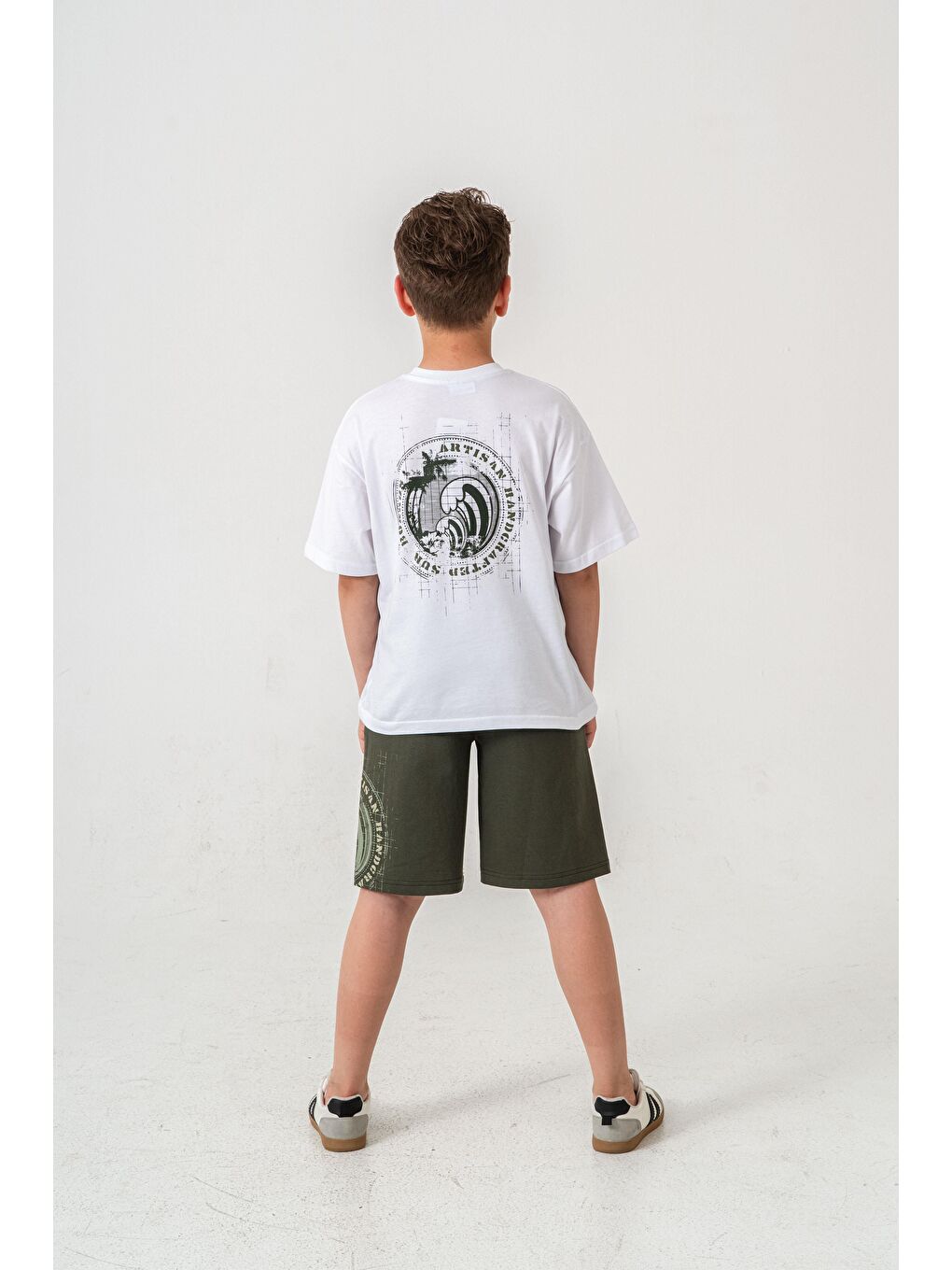 Haki Ust Cepli Ust Cep Baskılı Arka Baskılı Erkek Çocuk Şort - Tişört Takımı-4