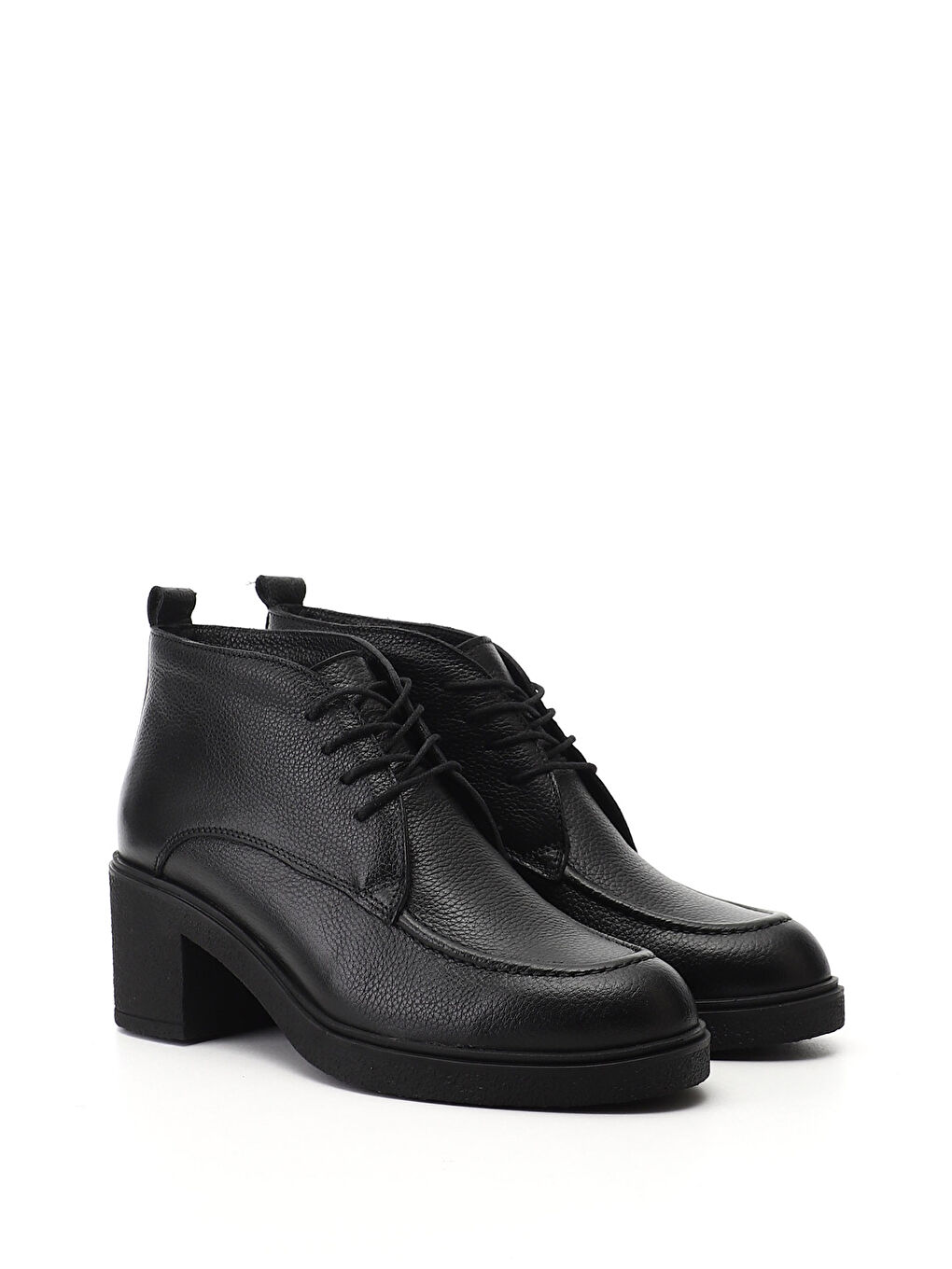 Siyah Kadın MAT SİYAH Fermuarlı Kalın Topuklu Hakiki Deri Bot-1