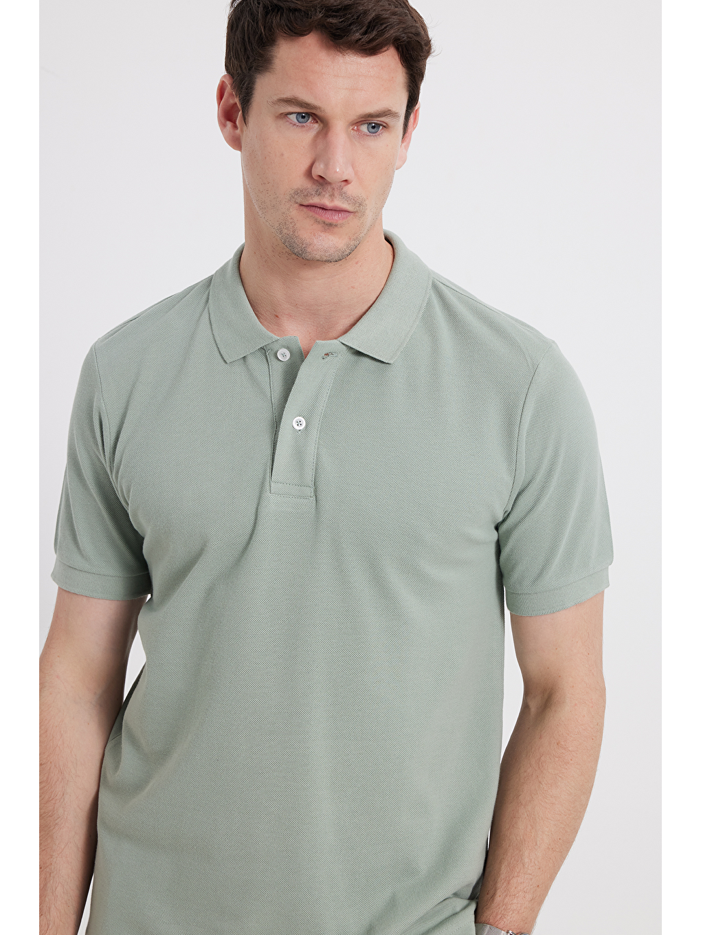 Erkek Slim Fit Dar Kesim %100 Pamuk Kısa Kollu Polo Yaka Yeşil Tişört-6