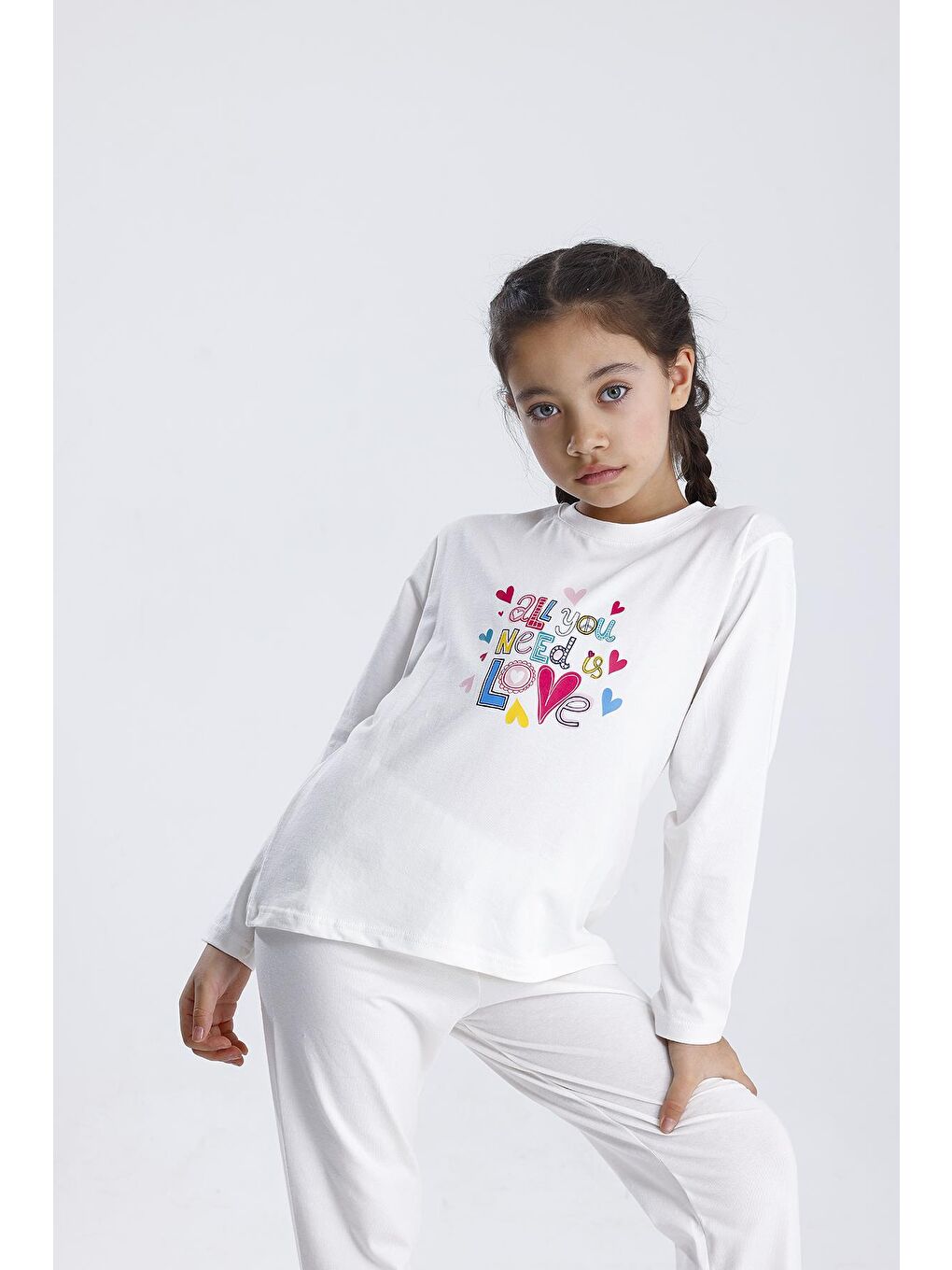 Beyaz Baskılı Pijama Takımı-3