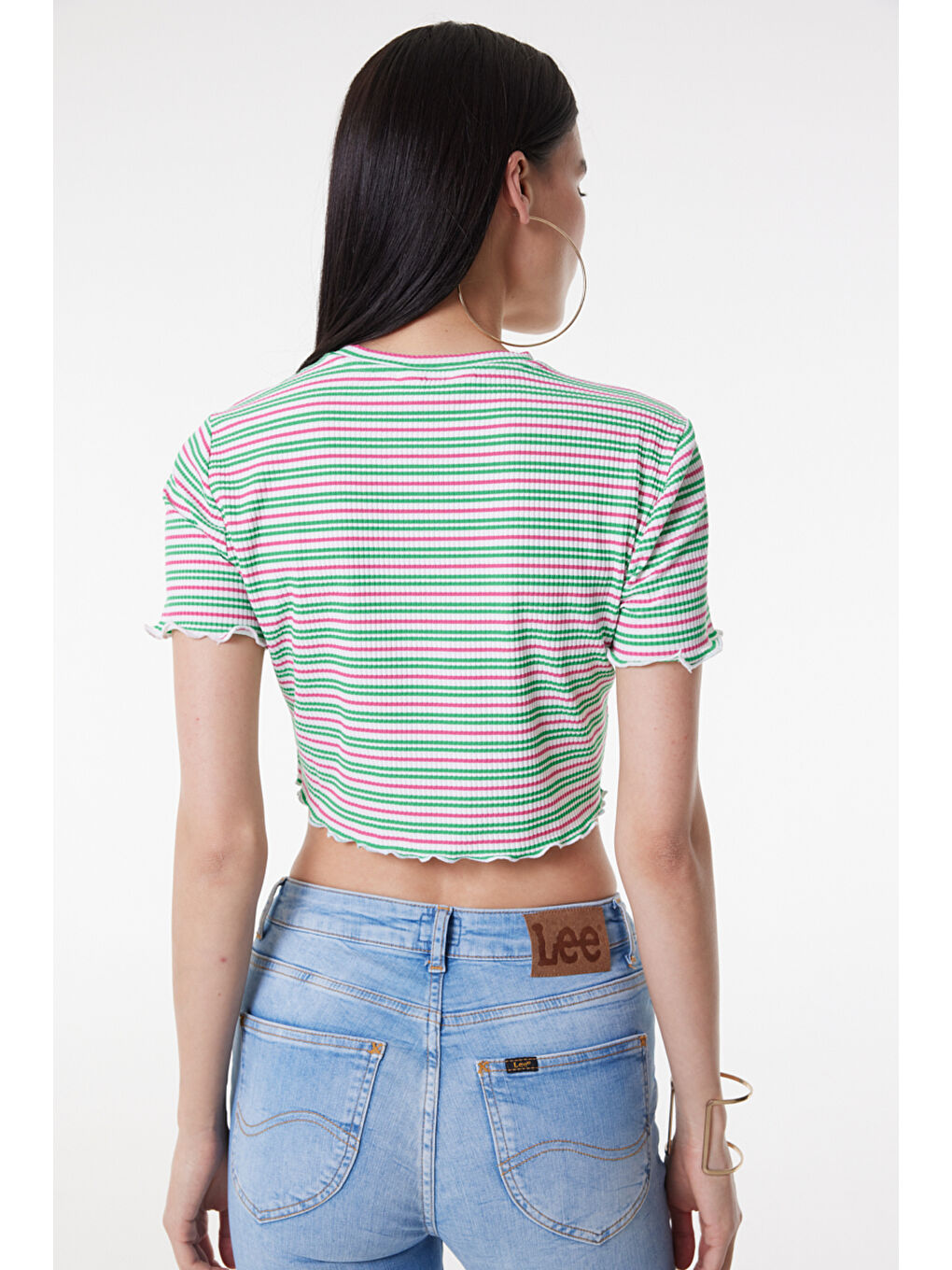 Karışık Slim Fit Dar Kesim Bisiklet Yaka Kısa Kollu Crop Renkli Esnek Tişört-4