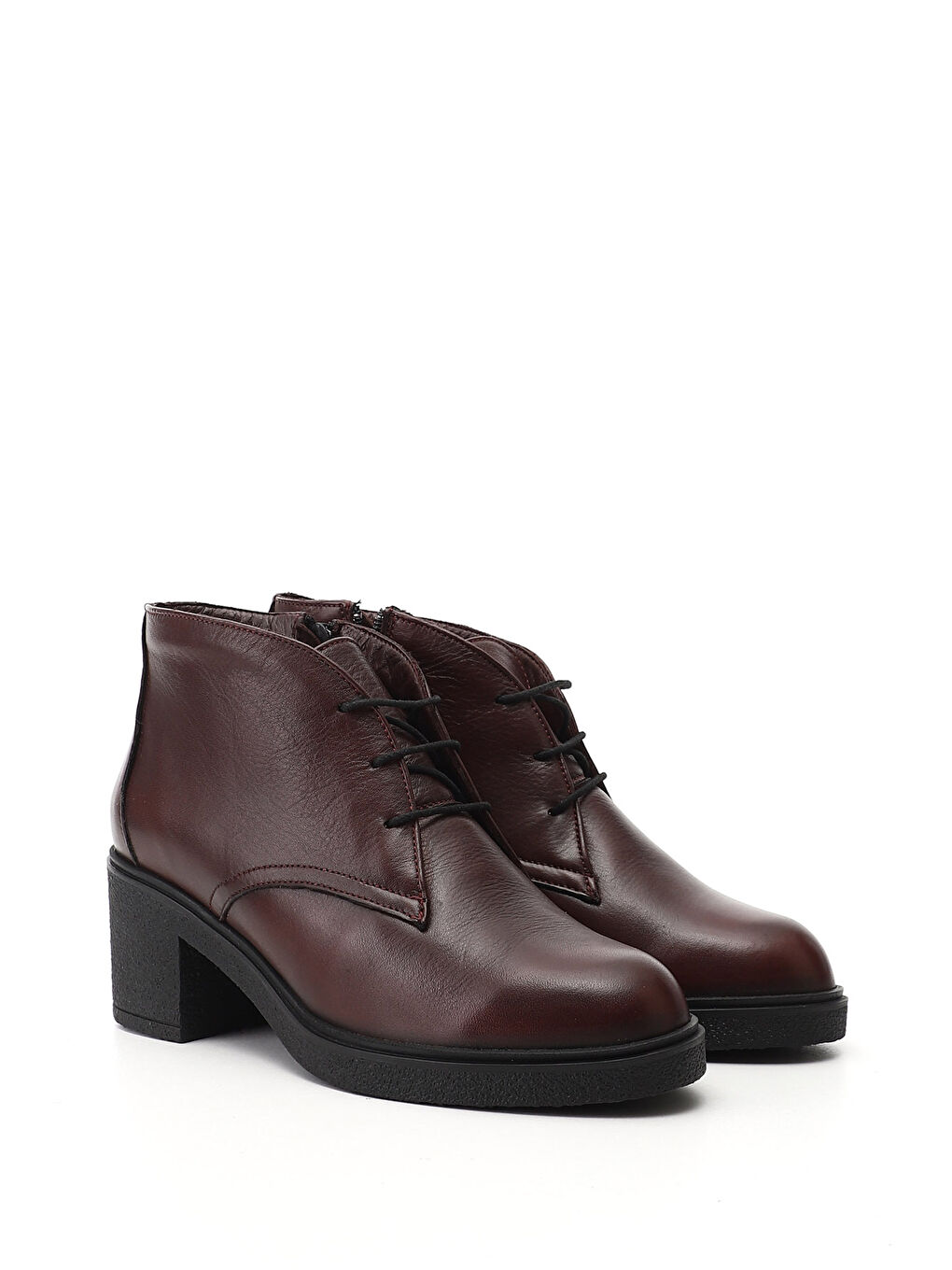 Bordo Kadın KOYU BORDO Fermuarlı Kalın Topuklu Hakiki Deri Bot-1