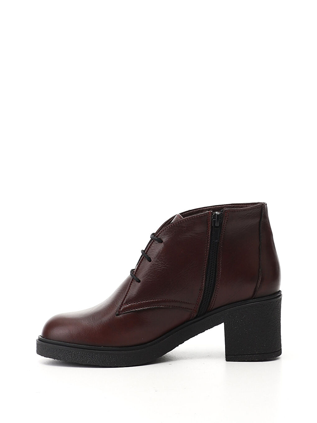 Bordo Kadın KOYU BORDO Fermuarlı Kalın Topuklu Hakiki Deri Bot-2