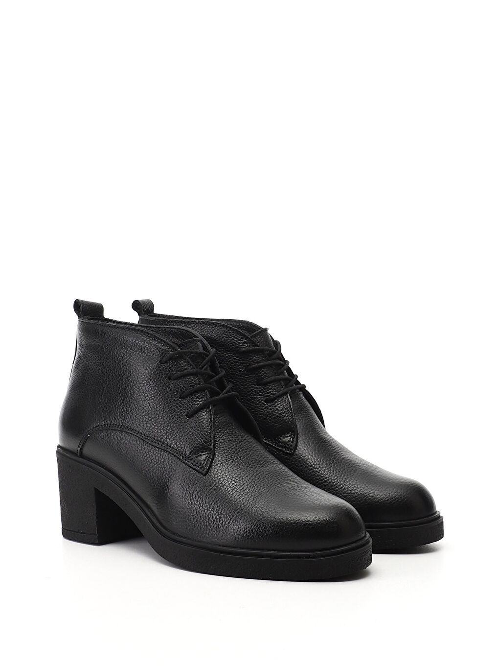 Siyah Kadın MAT SİYAH Fermuarlı Kalın Topuklu Hakiki Deri Bot-1