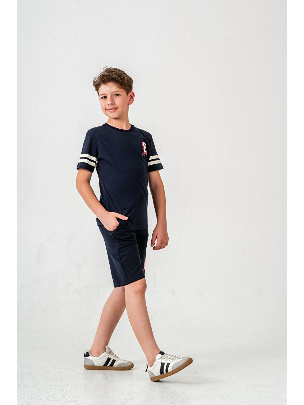 Lacivert Brooklyn College League Baskılı  Erkek Çocuk Şort - Tişört Takımı-2