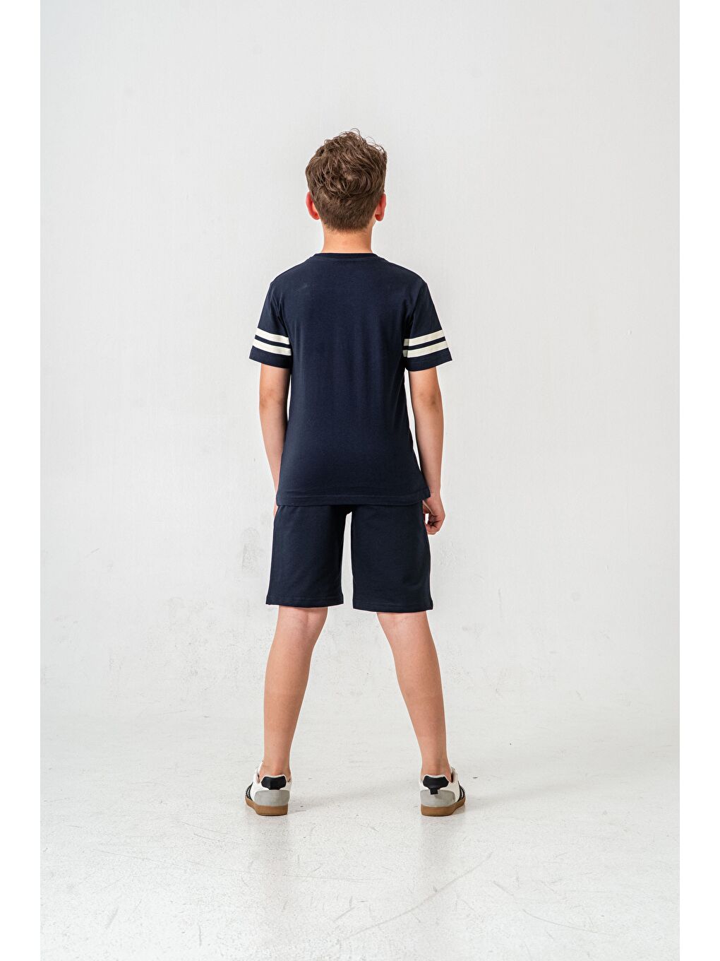 Lacivert Brooklyn College League Baskılı  Erkek Çocuk Şort - Tişört Takımı-4