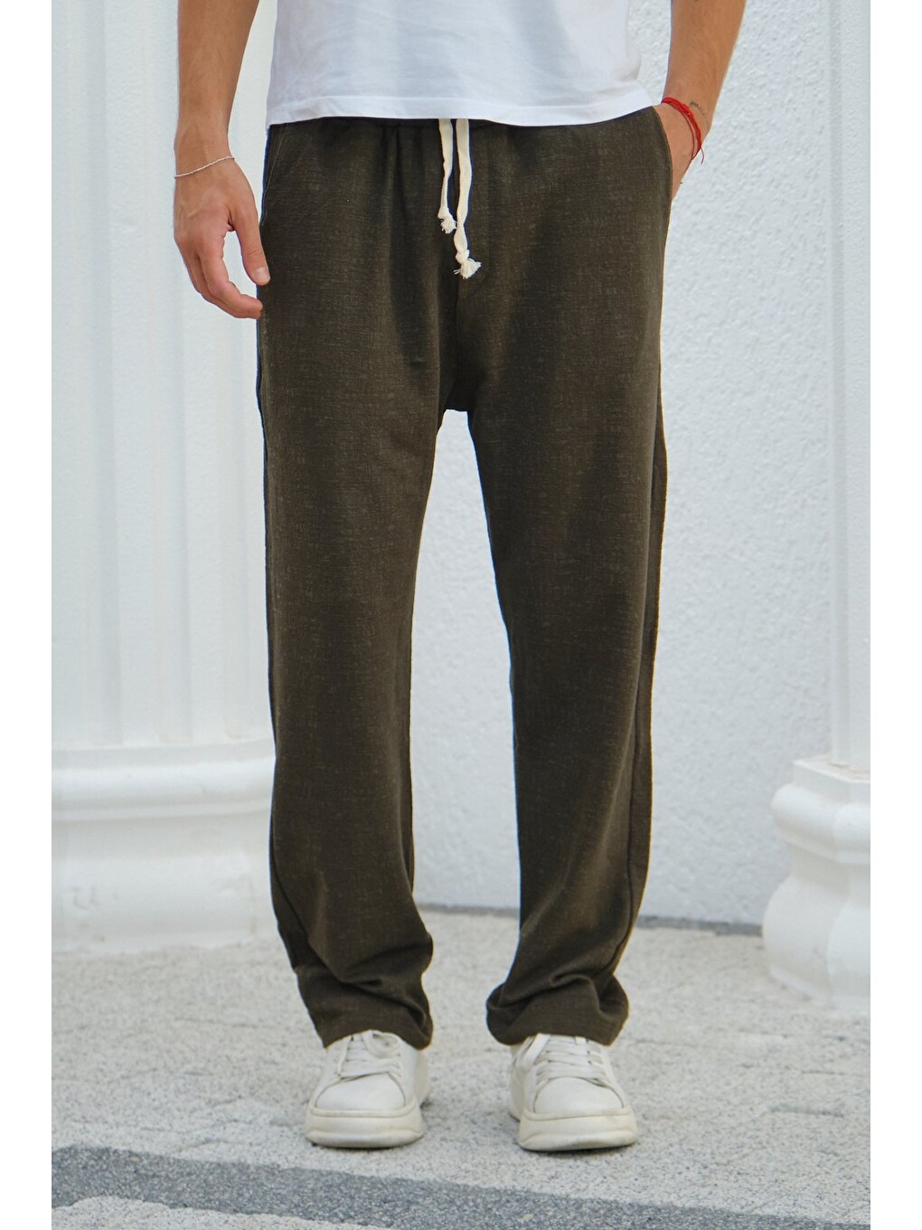 Haki Erkek Baggy Kalıp Eşofman Altı Bağcıklı Rahat Kesim Günlük Pantolon-1