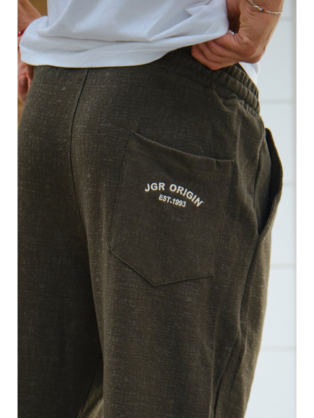 Haki Erkek Baggy Kalıp Eşofman Altı Bağcıklı Rahat Kesim Günlük Pantolon-6