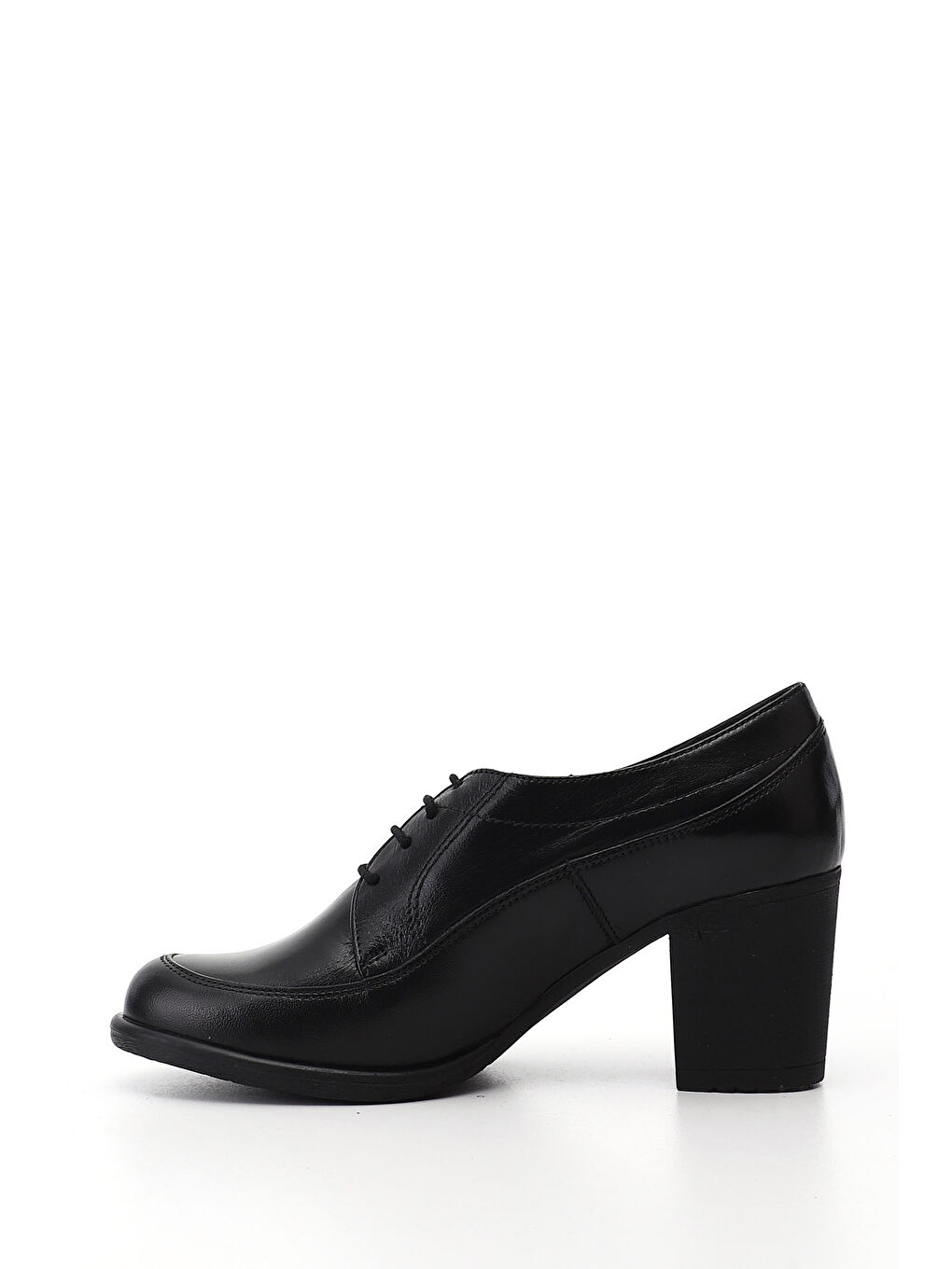 Siyah Kadın SİYAH Bağcıklı Orta Kalın Topuklu Hakiki Deri Ayakkabı-2