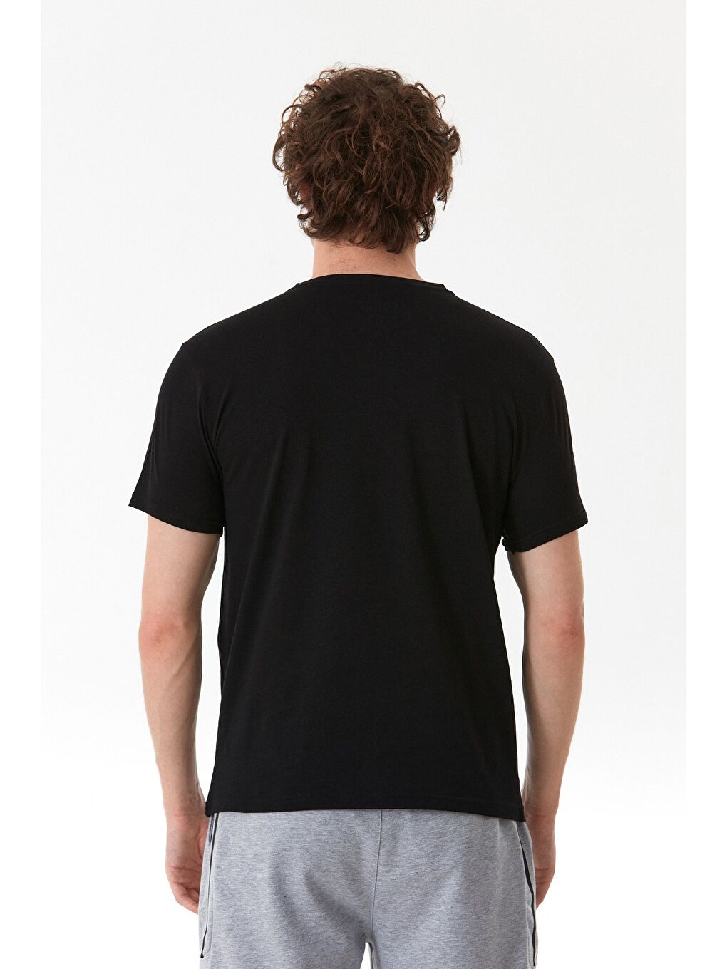 Siyah Los Angeles Yazı Baskılı Bisiklet Yaka Tişört-3