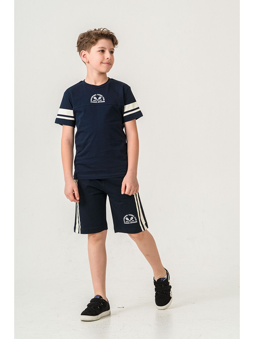Lacivert Champions Tennis Club Casual Division Baskılı  Erkek Çocuk Şort - Tişört Takımı-1