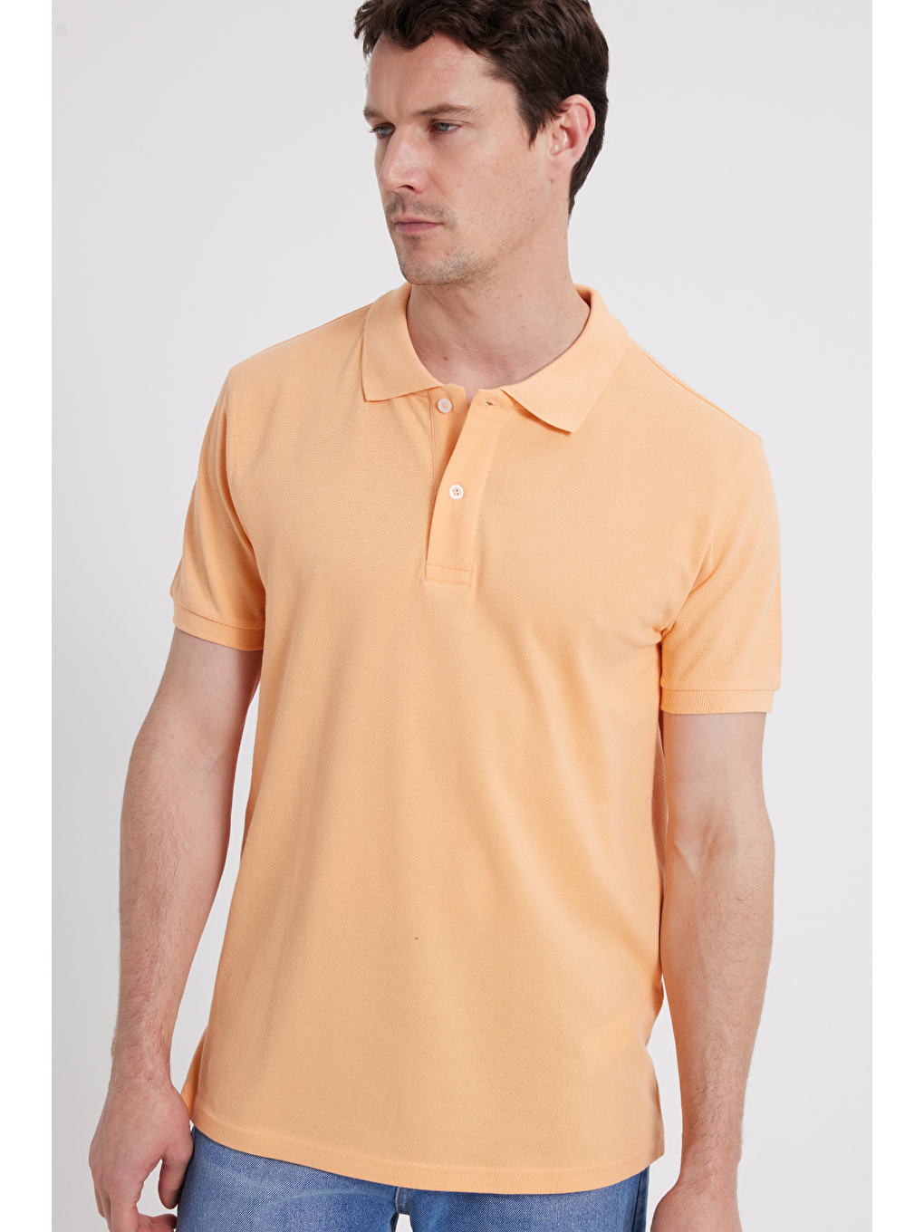 Erkek Slim Fit Dar Kesim %100 Pamuk Kısa Kollu Polo Yaka Turuncu Tişört-1
