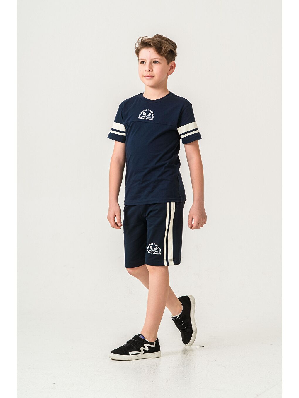 Lacivert Champions Tennis Club Casual Division Baskılı  Erkek Çocuk Şort - Tişört Takımı-2