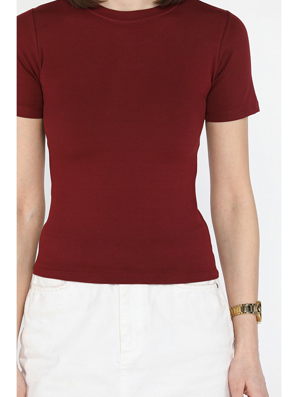 Bordo Kadın Bisiklet Yaka Elastanlı Modal Kumaş Crop Top Bluz-2