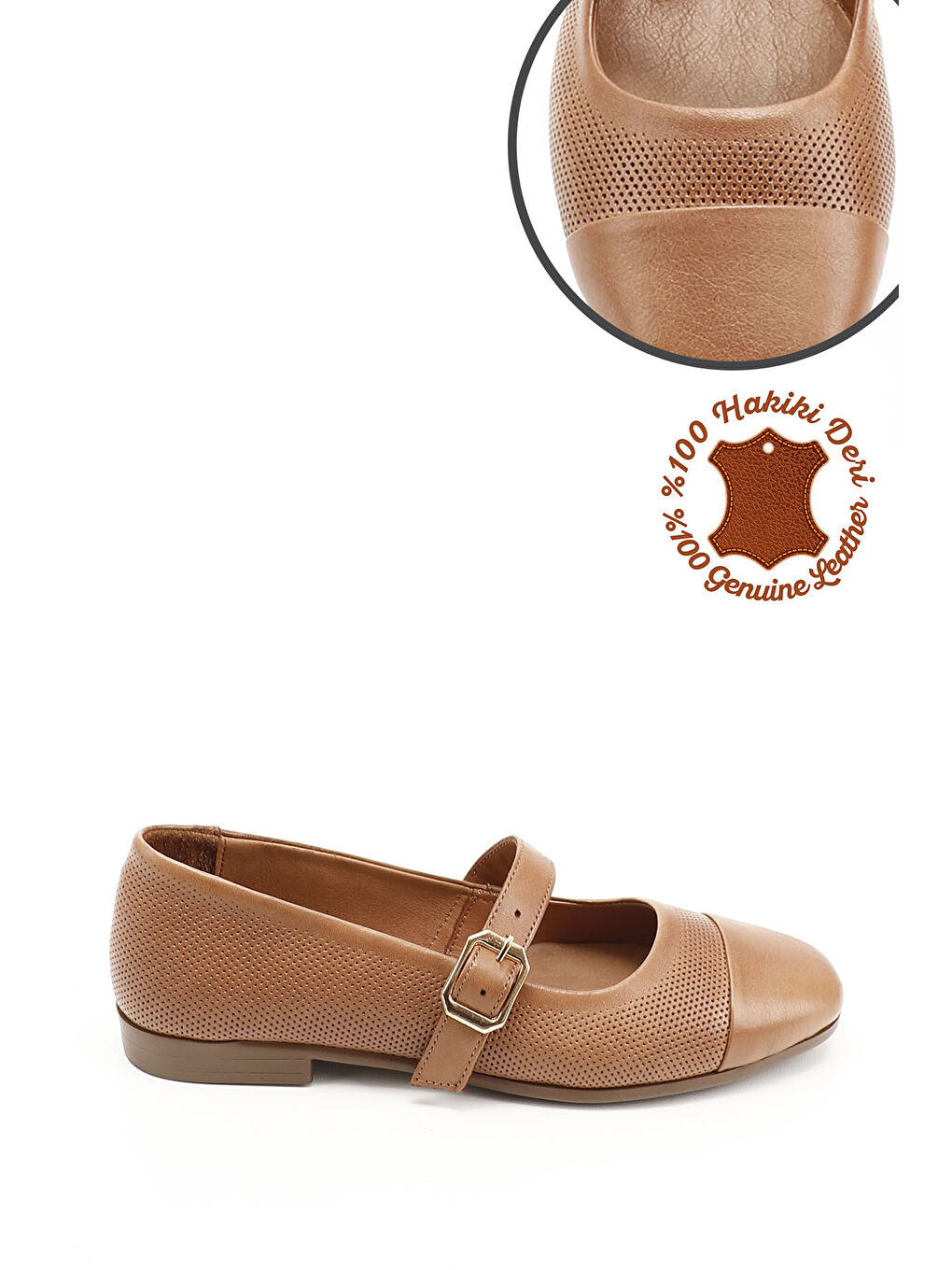 Kahverengi Kadın TABA Baskılı Hakiki Deri Babet-2