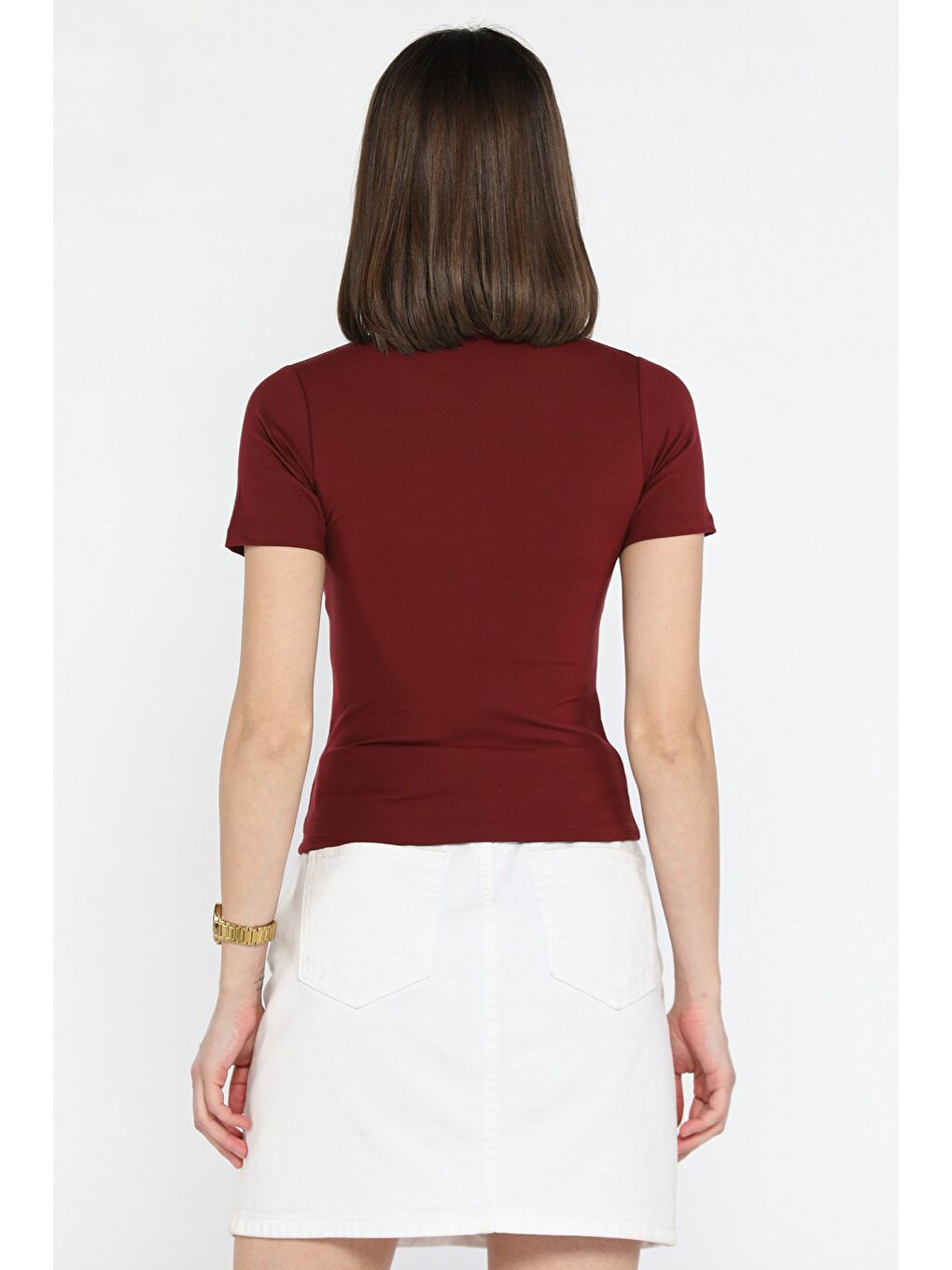 Bordo Kadın Bisiklet Yaka Elastanlı Modal Kumaş Crop Top Bluz-3