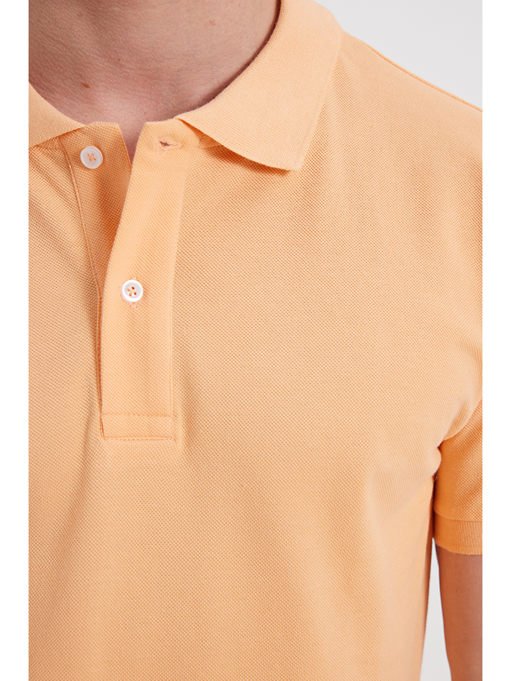 Erkek Slim Fit Dar Kesim %100 Pamuk Kısa Kollu Polo Yaka Turuncu Tişört-3