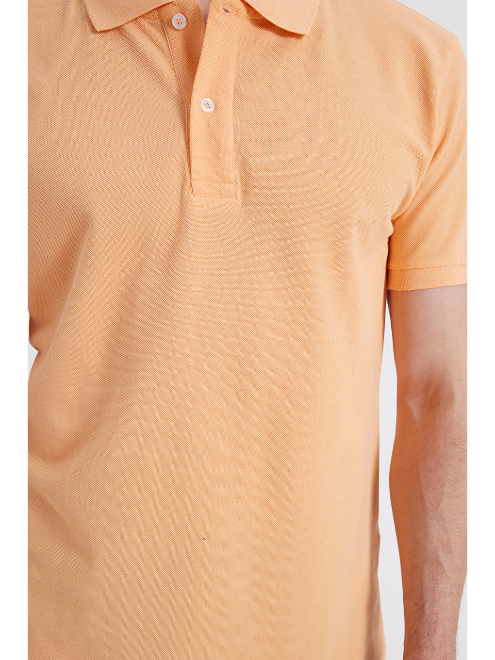 Erkek Slim Fit Dar Kesim %100 Pamuk Kısa Kollu Polo Yaka Turuncu Tişört-4