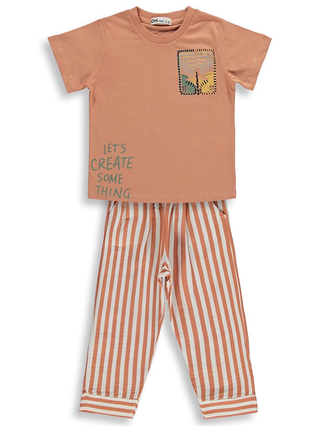 Kahverengi Boys Lets Baskılı 2-5 Yaş Takım - Turuncu