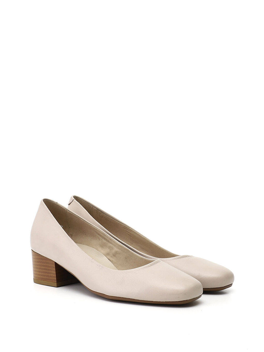 Bej Kadın AÇIK BEJ Kısa Kalın Topuklu Hakiki Deri Ayakkabı-1
