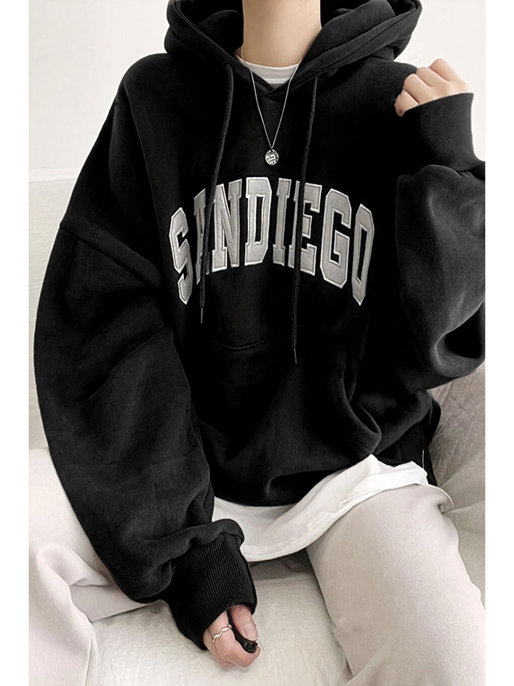 uyguntarz Siyah Sandiego Baskılı Oversize Sweatshirt - 1