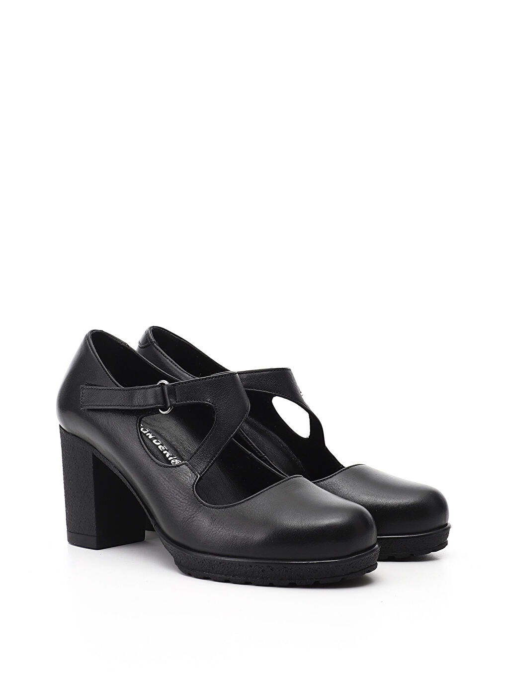 Siyah Kadın SİYAH Kalın Topuklu Mary Jane Hakiki Deri Ayakkabı-1