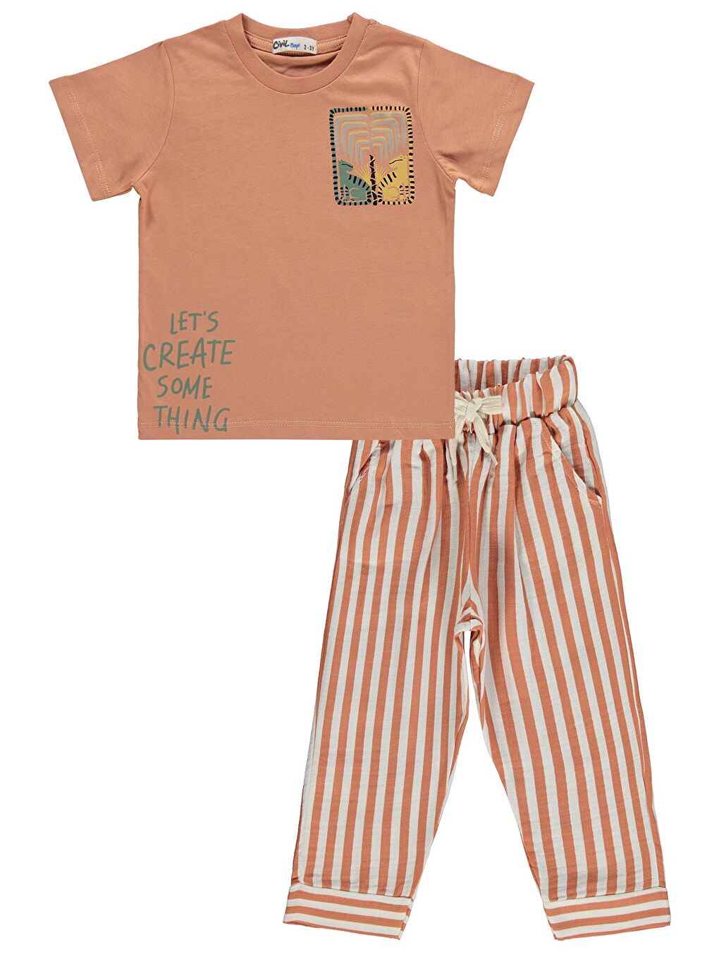 Kahverengi Boys Lets Baskılı 2-5 Yaş Takım - Turuncu-1