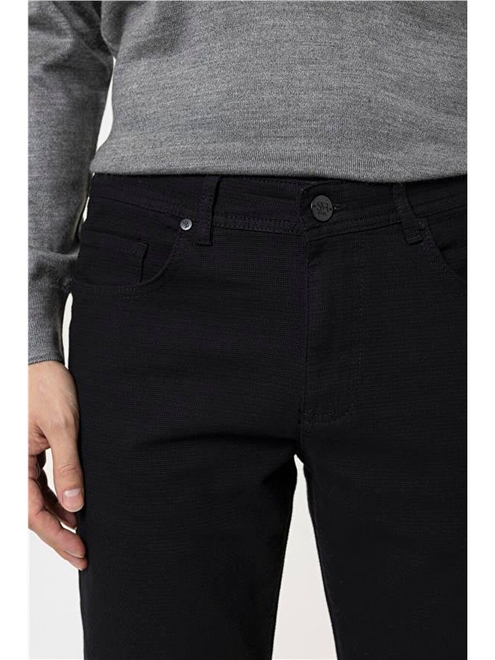 Siyah Slim Armürlü Pantolon-4